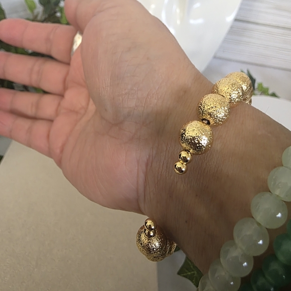 Gold Filled Brushed Bead Open Cuff Bracelet - Picture 6 of 7